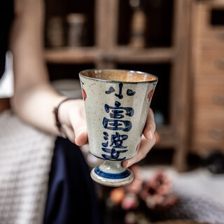 Youcci retro literary hand-painted haha goblet stoneware blue and white mug ceramic master cup good-looking handheld tea cup blue and white goblet-little rich woman