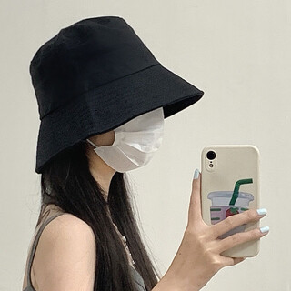 He lianshu fisherman hat women's sun hat autumn and winter japanese style large brim hat big head waist bucket hat sun protection basin hat outdoor fisherman hat with windproof rope black