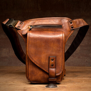 Kangaroo vegetable tanned cowhide crossbody bag men's bag genuine leather waist bag hand-rubbed chest bag casual leg bag cycling bag hand-rubbed color