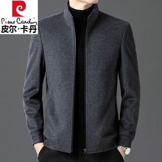 Pierre cardin high-end 100% wool jacket men's 2025 autumn and winter pure wool jacket middle-aged stand-up collar woolen jacket gray xl 180/96