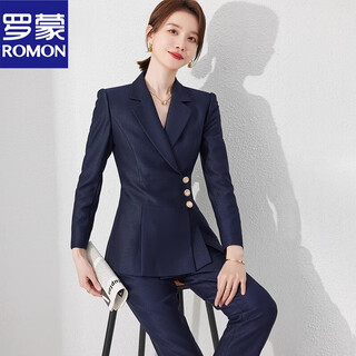 Romon high-end navy blue business suit for women spring new fashion suit jacket business temperament formal wear navy suit + trousers s