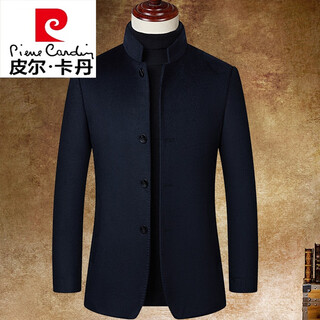 Pierre cardin stand collar coat men's wool velvet short business casual men's winter woolen woolen coat men's coat middle-aged navy 88097 170/88a