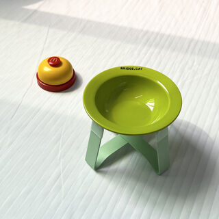 Shantou lincun welfare style flying saucer with stand ceramic cat and dog bowl stand bd neck protector can high-looking deep mouth pet green feather stand fruit green bowl uneven glaze