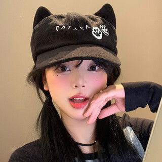 Tuzun cute cat ears baseball cap for women japanese two-dimensional peaked cap showing face little black subculture hat fashion cute black cat ears