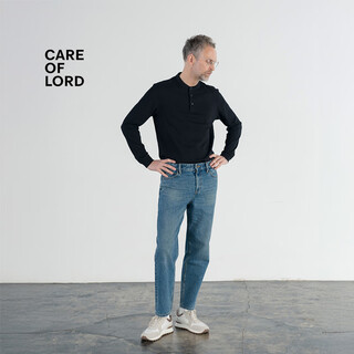 Care of lord artist series spring and autumn men's henley collar long sleeve t-shirt casual bottoming shirt 268601 black l