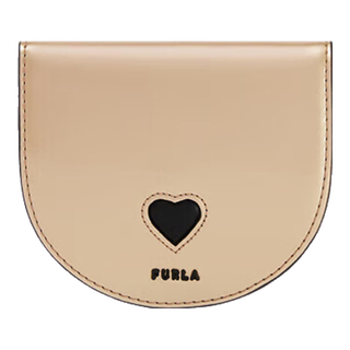 90% new furla board games leather card holder champagne gold + black gift