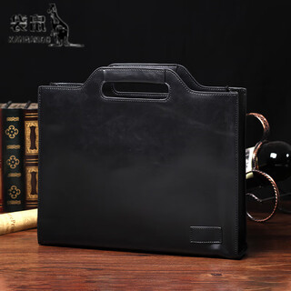 Kangaroo (kangaroo) 2024 chinese valentine's day men's handbag casual youth shoulder bag business briefcase stereotyped document bag retro handbag black 1 inch