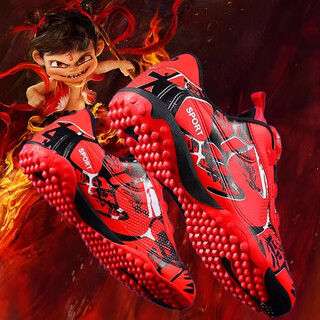 Jordan gran nezha boys football shoes autumn running children's shoes non-slip student professional training shoes tf broken spike sports shoes big red upgraded non-slip wear-resistant 37