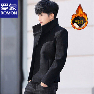 Luo meng men's jacket wool coat men's double-breasted suit collar casual long short style autumn and winter slim fashion wool 006 stand collar black l recommended 115-130 jin jin equals 0.5 kg