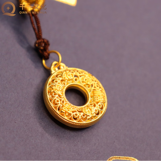 Kuang yi 999 pure gold filigree hollow blessing word peace buckle pendant new style lanyard necklace chinese valentine's day gift for boyfriend and girlfriend