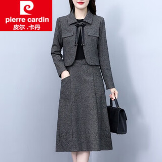 Pierre cardin xiaoxiangfeng woolen dress suit women's fashion temperament slim fit age reduction suit autumn and winter 2025 new women gray xl 100-112jin jin is equal to 0.5 kg
