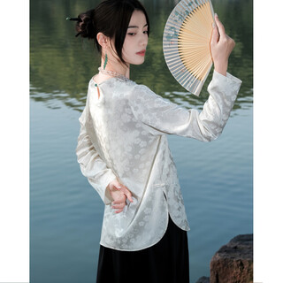 Demana sky blue waiting for misty rain spring and autumn national style new chinese style embossed texture jacquard shirt smooth shirt women's clothing