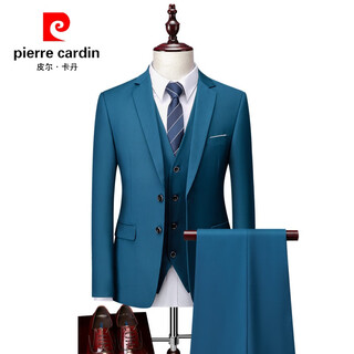 Pierre cardin 2024 autumn and winter new men's business solid color suit suit white-collar groomsmen work suit three-piece men's formal suit lake blue m-170
