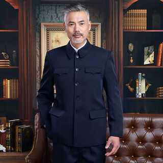Lingka qi elderly tunic suit men's spring and autumn thin tunic suit middle-aged and elderly jacket men's dad's suit elderly jacket grandpa suit navy blue xl (125-140 jin jin equals 0.5 kg)