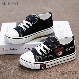 Skonwat children's canvas shoes, girls' shoes, spring and autumn white shoes, boys' sneakers, casual cloth shoes, sports shoes, a12 black, inner length 21.0cm, size 34