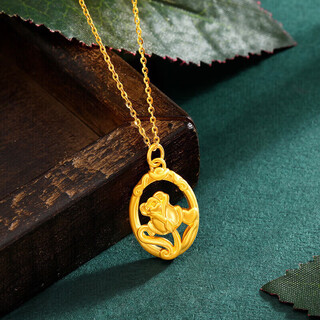 Qianjun lao phoenix gold store model 999 gold rose pendant hollow flower necklace pendant set chain women's gold-plated birthday gift 1.362g