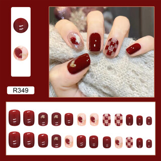 Kelai zaotang handmade manicure patches, fake nails, ins style valentine's day gift nail patches, removable full set of storage box, short style, chinese red, 24 pieces, box
