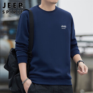 Jeep spirit jeep sweatshirt men's autumn and winter tops men's printed bottoming shirt loose long-sleeved t-shirt dark blue xl