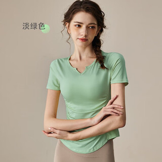 Yuebu yoga clothes for women 2024 new v-neck slim short-sleeved sports t-shirt quick-drying pilates training fitness top summer light green l recommended weight 105-120jin jin equals 0.5 kg