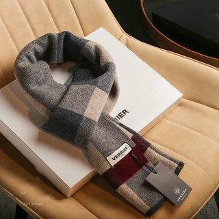 Shantou lincun wool scarf men's verrier autumn and winter korean version versatile warmth thickened high-end gift box camel plaid gift box