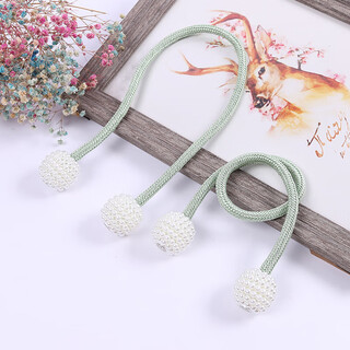 Curtain straps, one pair, rope curtain buckle, bed curtain storage rope, magnetic pearls, no punching required, curtain straps - pea green, 1 pair, 2 pieces, no specifications
