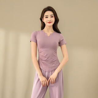 Lulu century summer yoga clothing sports suit for women running breathable quick-drying clothing gym professional pilates training clothing for women pink and purple top l