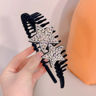 Enrmiiv girls' five-pointed star face wash non-slip hair hoop for women 2024 new children's hairpin headband broken hair finishing artifact hair accessories white diamond five-pointed star