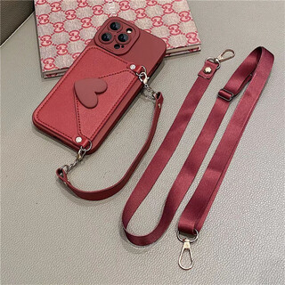 Muwen simple red love oppo mobile phone case crossbody coin purse simple women's card holder light luxury soft shell halter neck ins style all-inclusive anti-fall red love coin purse + portable rope + crossbody lanyard oppo a56/a55 exclusive