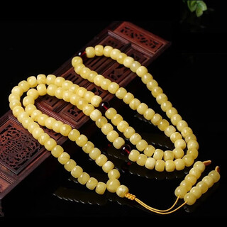 Jinqi natural beeswax bracelet 108 buddha beads necklace russian white flower honey beads old type chicken oil yellow bracelet men and women 8mm old type white flower wax 108 beads with certificate