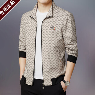 Ax armani high-end brand spring and autumn thin solid color men's jacket stand collar plaid casual trendy jacket men's 2212 khaki m 165 recommended 90-105 jin jin equals 0.5 kg