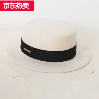 Craftsman hat men's autumn and winter flat top hat wool felt hat british retro french elegant fashion versatile warm hat white hat + black ribbon adjustable