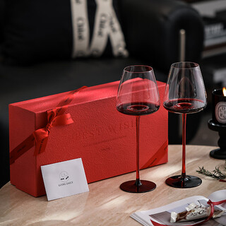 Timeless red wine glass, light luxury and high-end sense, household tall glass, exquisite white wine glass set, pair of gift boxes, pair of red wine glasses - textured red gift box, gift bag 600ml
