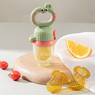 Elf rabbit baby bite bag, fruit feeding device, teething stick, fruit and vegetable pacifier, baby silicone teether, upgraded nano silver, glazed green rabbit fruit and vegetable fun