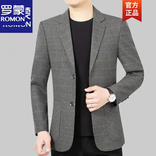 Romon men's suit jacket spring and summer new small suit collar jacket men's woolen business jacket single suit dad's wear gray m 170/92a