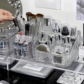 Mudingding desktop cosmetics storage box, makeup brushes, skin care products, stationery, pen holder, lipstick storage organizer, high-looking glacier pattern cosmetics storage box, 3 grids + 4 grids