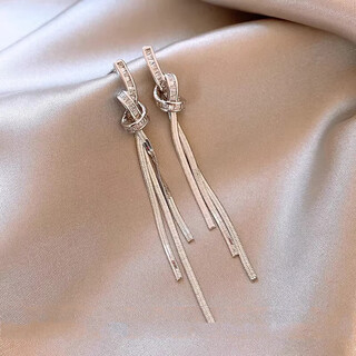 Bai qixin earring gift silver long tassel earrings for women high-end design silver needle 2025 niche temperament fashion earrings rope knot tassel earrings