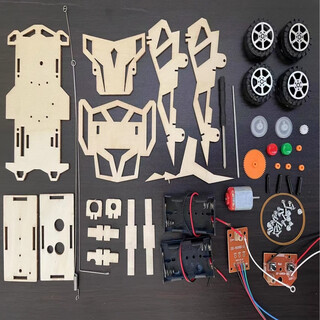 Tianzhixing children's assembled toy racing car remote control children's homemade wooden diy car model handmade wooden four-wheel drive four-wheel drive car material package + free battery