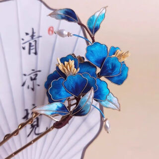 Meng junchen antique silk gradient hairpin intangible cultural heritage handmade velvet flower hairpin hanfu imitation dot emerald hair accessory birthday gift sapphire blue