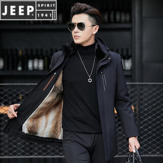 JEEP SPIRIT冬季水貂毛领男士派克服皮毛一体海宁貂皮大衣可拆卸内胆皮草外套 貂毛毛领内胆可脱卸 L (125-140斤)