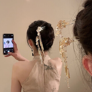 Weishini nancheng haori national style new chinese style pearl gold tassel step shaking hairpin hair accessory feminine u-shaped hairpin headpiece imitation pearl tassel hairpin single a10-202