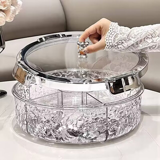 Bsd light luxury sealed dried fruit plate with compartments and lid dried fruit box 2023 new creative fruit plate home living room snack plate sealed dried fruit plate (transparent silver)