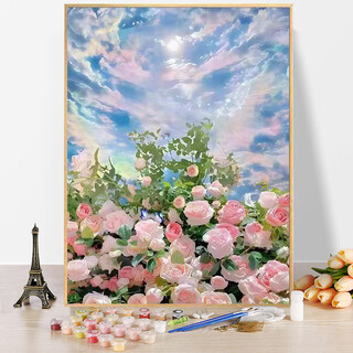Bo naling digital oil painting handmade diy bedroom decoration painting filled hand painting birthday gift colored oil painting hanging painting digital oil painting sky camellia 40*50cm