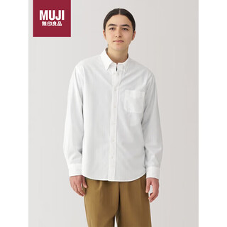 无印良品（MUJI）男式 水洗牛津纽扣领长袖衬衫  白色 L 