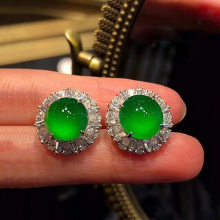 Taste ju natural jasper chrysoprase earrings s925 sterling silver needles non-allergenic set with stylish fashionable earrings egg face full of green diamonds large egg donut diamond chalcedony earrings s925 silver pair