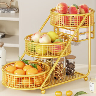 Lin's boy fruit plate home living room coffee table multi-layer fruit basket desktop snack display plate fruit storage rack light luxury high-end festival high-literary gold three-layer with paper box