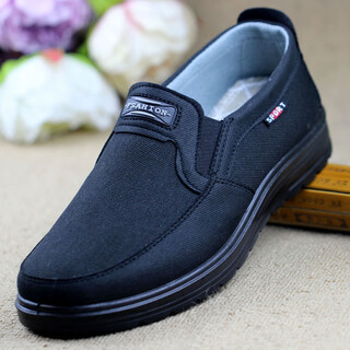 Old beijing men's shoes, comfortable soft-soled cloth shoes, spring and autumn breathable single shoes, light casual shoes for middle-aged and elderly people, black 42