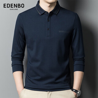 Edenbo spring long-sleeved polo shirt men's business commuting fashion polo bottoming shirt navy blue 01180/96a