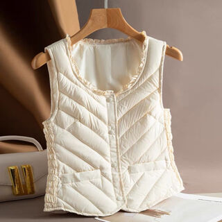 Paweisuo down vest women's new style 2025 autumn and winter short light slim fit warm vest liner waistcoat down silk beige dark buckle slim fit thin l one size (recommended 90-100 jin jin equals 0.5 kg)