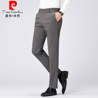 Pierre cardin men's casual pants slim straight business striped suit pants four seasons striped formal trendy versatile men's pants brown 36