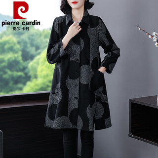 Pierre cardin mommy autumn jacket women's large size middle-aged and elderly fashion windbreaker mid-length middle-aged women's style spring and autumn new style black 5xl recommended 181-200jin jin is equal to 0.5 kg